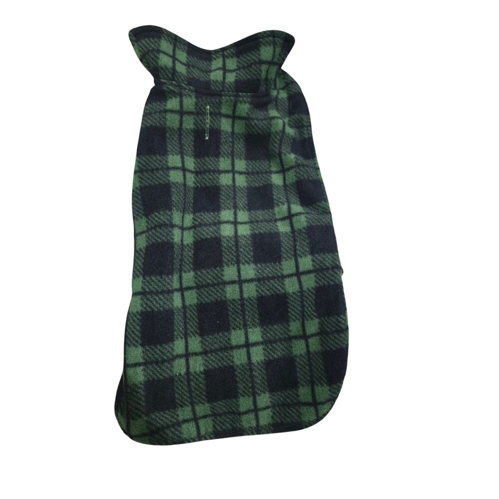 Pet Supplies Fleece Dog Coat Green Black Plaid‎ M/L Dog Clothing 15" Length